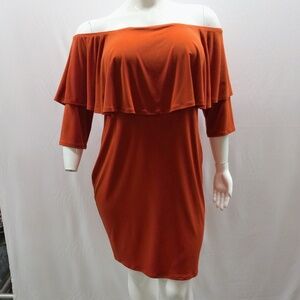 Burnt Orange Off Shoulder Dress